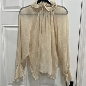 Cream colored long sleeve blouse. See through. Size is L, fits like a XL.